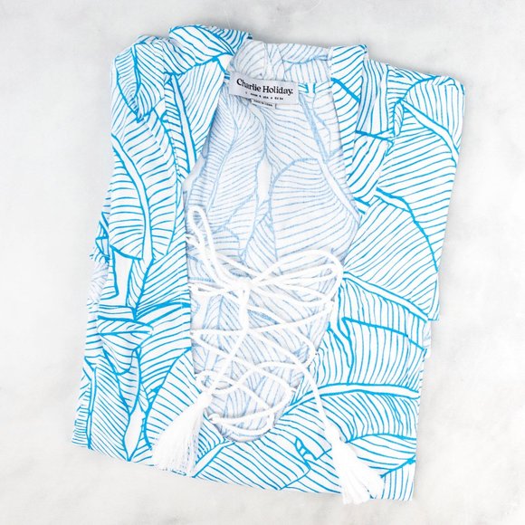 Blue Tropical Print Swim Coverup - Picture 2 of 10